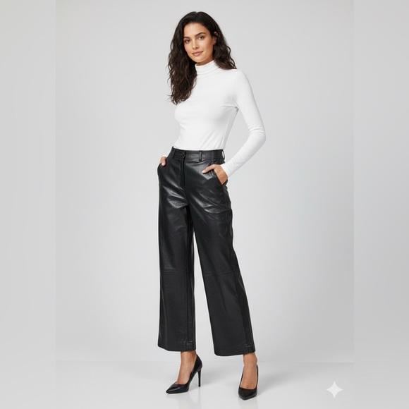 Aritzia Pants - NWT Aritzia Babaton Bazaar Vegan Leather Wide Leg Pant Sz 2 Black Minimalist